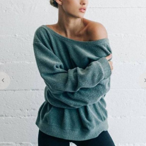 Joah Brown Sweaters - NWOT Joah Brown - Get it Pullover- Evergreen Sherpa - Deep Revisable V Neck Swea